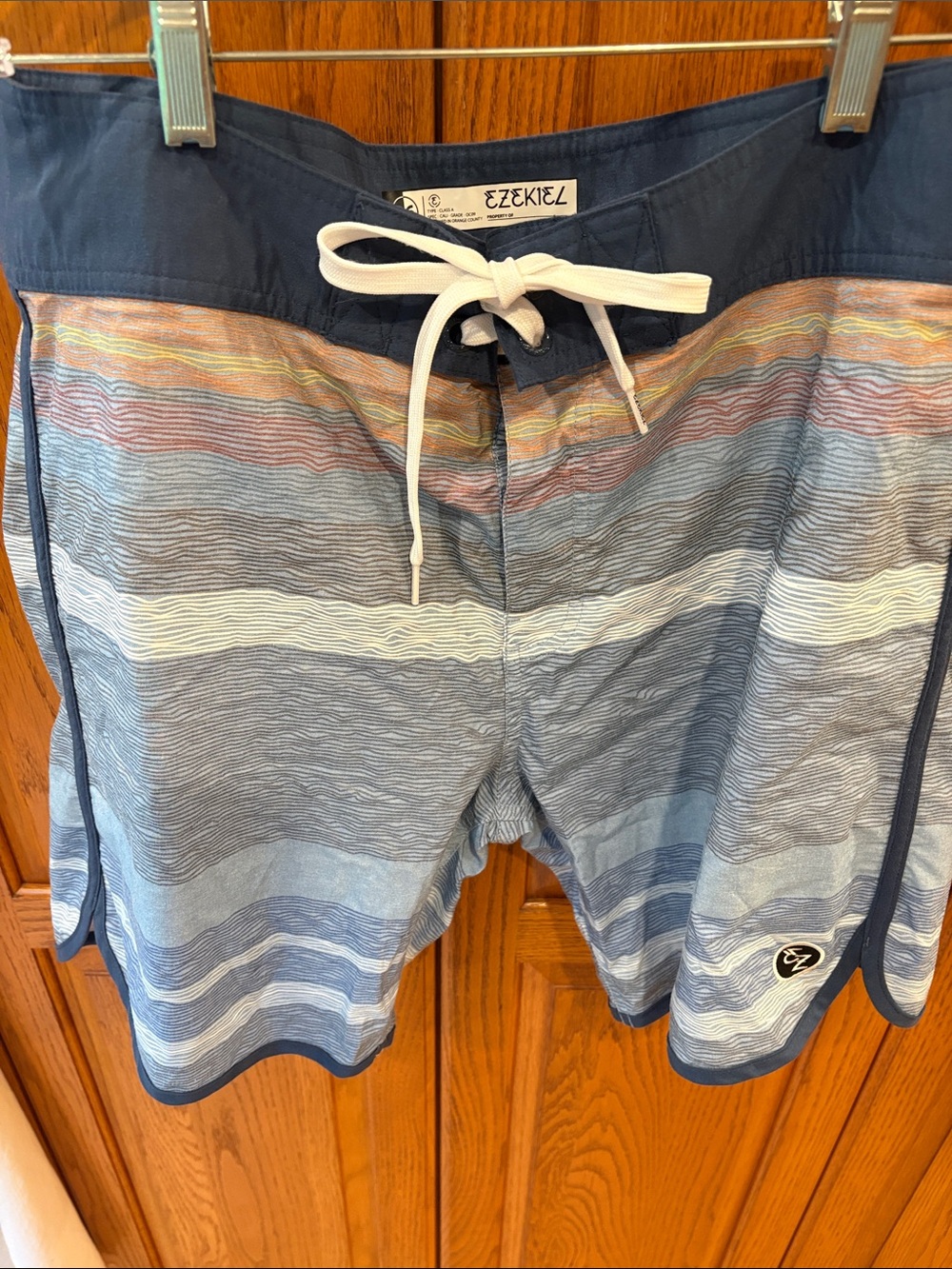 Ezekiel Navy and Light Blue Striped Board Shorts